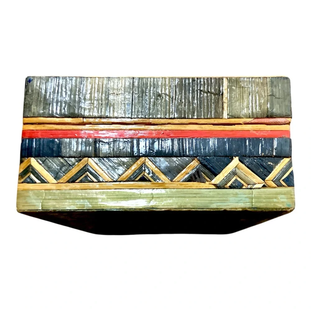 Handcrafted Wooden Trinket Box Colored Fish Inlay Vintage Decorative Jewelry Box